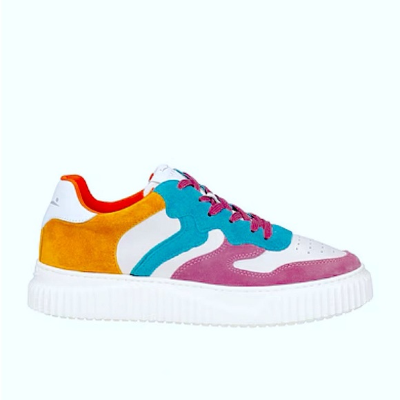 NWT VOILE BLANCHE LAURA Leather and Suede Sneakers in Teal and Purple